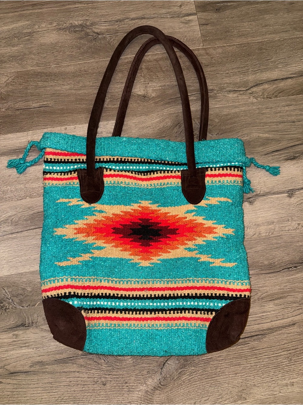 Woven Fiber Multicolored Aztec Southwestern Tote Bag Boho Hippie
